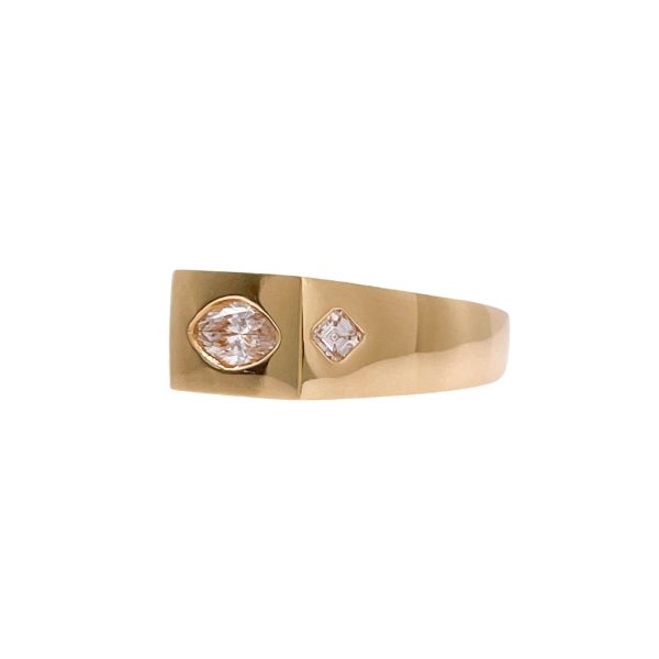 JAY FEDER 18K YELLOW GOLD MARQUISE DIAMOND 3 STONE RING Hot on Sale