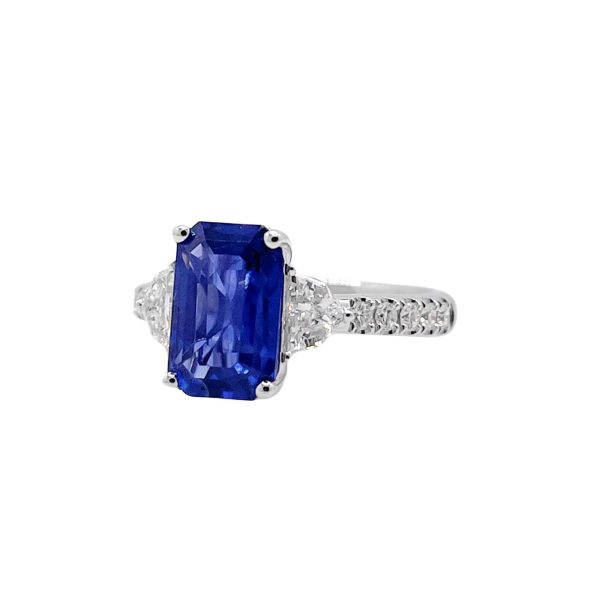 Jay Feder 18k White Gold Blue Sapphire and Diamond Three Stone Ring Online now