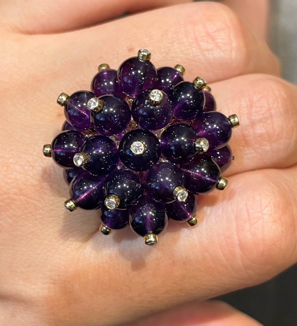 Aletto Brothers 18K Yellow Gold Amethyst Diamond Cluster Ring For Cheap