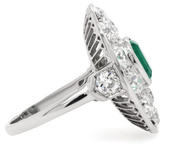 Jay Feder Vintage 18k White Gold Emerald & Diamond Oval Ring Discount