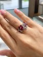 Kamyen 18K White Gold Diamond Ruby Flower Ring on Sale