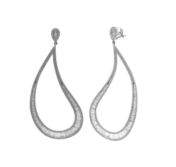 JAY FEDER 18K WHITE GOLD DIAMOND TEARDROP DANGLE EARRINGS Discount