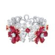 Kamyen 18K White Gold Diamond Ruby Flower Ring on Sale