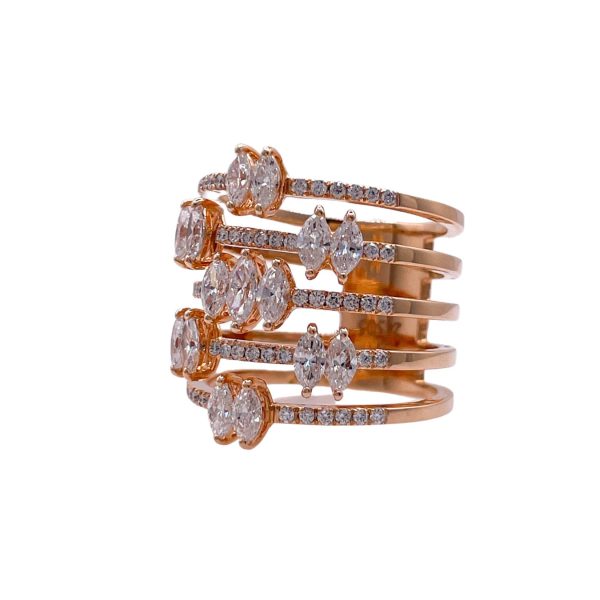 JAY FEDER 18K ROSE GOLD DIAMOND 5 ROW WIDE BAND RING Online Hot Sale