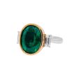 Jay Feder 18k Two Tone Gold Green Emerald and Diamond Three Stone Ring Cheap