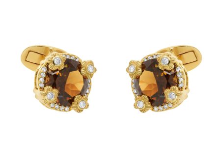 Jay Feder 14K Yellow Gold Diamond & Smoky Topaz Cufflinks For Discount