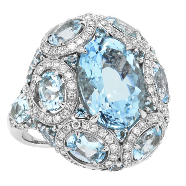 Jay Feder 18K White Gold Diamond Blue Topaz Ring Discount