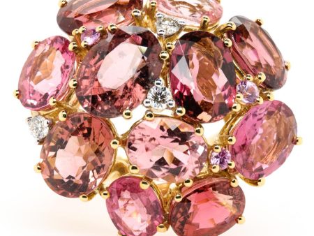 Jay Feder 18K Yellow gold diamond Pink Tourmaline Ring Online now