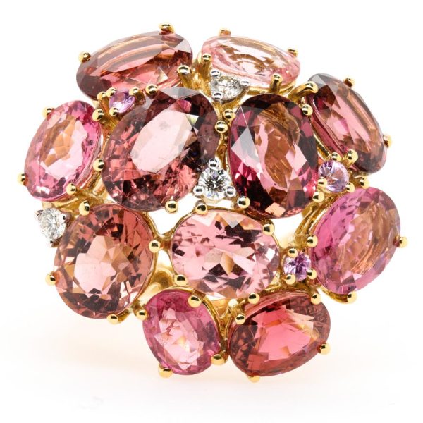 Jay Feder 18K Yellow gold diamond Pink Tourmaline Ring Online now