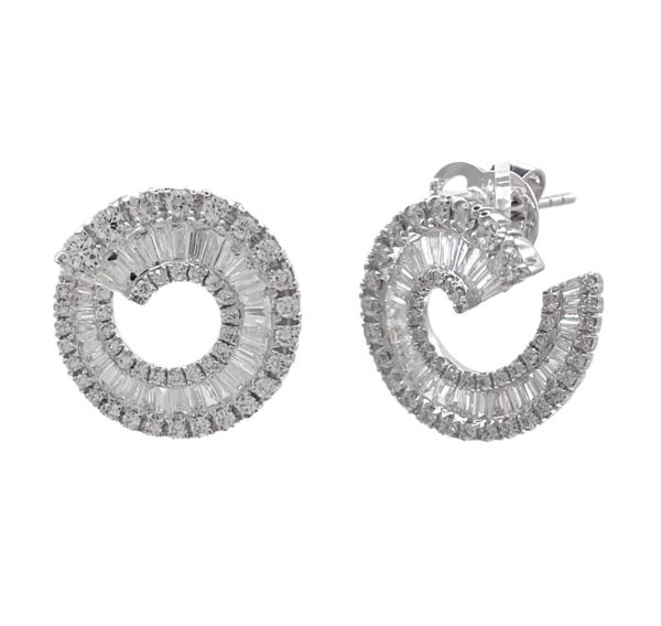 JAY FEDER 18K WHITE GOLD DIAMOND C SHAPE EARRINGS For Cheap