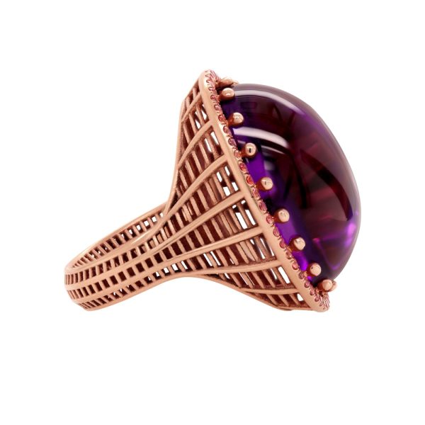 Roule & Co. Amethyst Cabochon and pink Sapphire 18K Rose Gold ring Sale