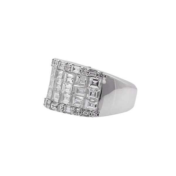 Jay Feder 18k White Gold Diamond Wide Band Ring For Sale