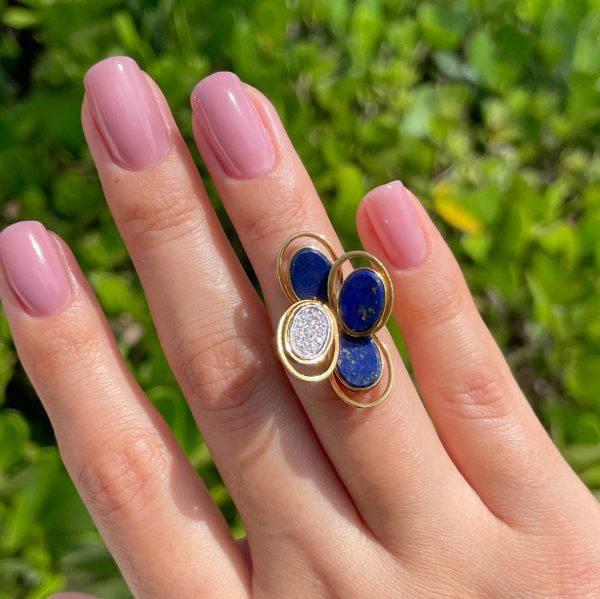 JAY FEDER 18K YELLOW GOLD LAPIS LAZULI DIAMOND RING Hot on Sale