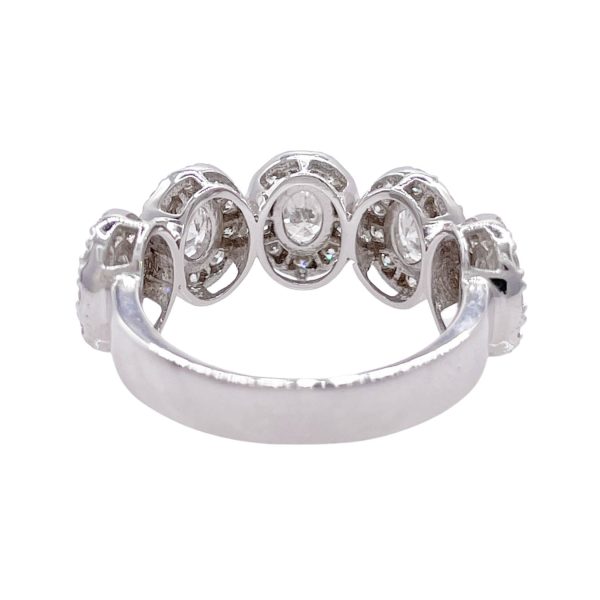 JAY FEDER 18K WHITE GOLD DIAMOND OVAL HALO HALFWAY BAND RING Online now