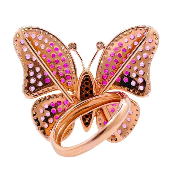 Jay Feder 18k Rose Gold Ruby Pink Sapphire and Diamond Butterfly Ring Sale