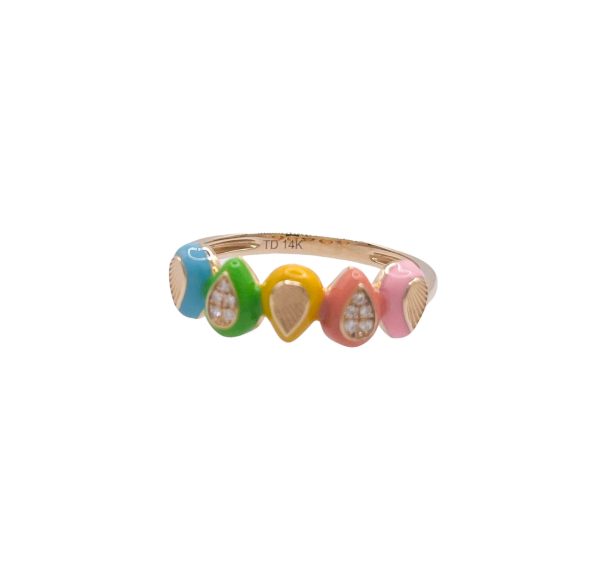 JAY FEDER 14K YELLOW GOLD DIAMOND MULTI COLORED ENAMEL BAND RING For Discount