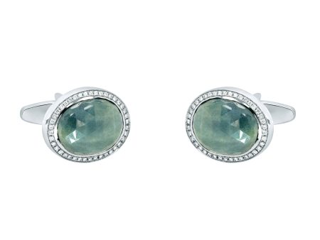 Jay Feder 14K White Gold Oval Sapphire Diamond Cufflinks Hot on Sale