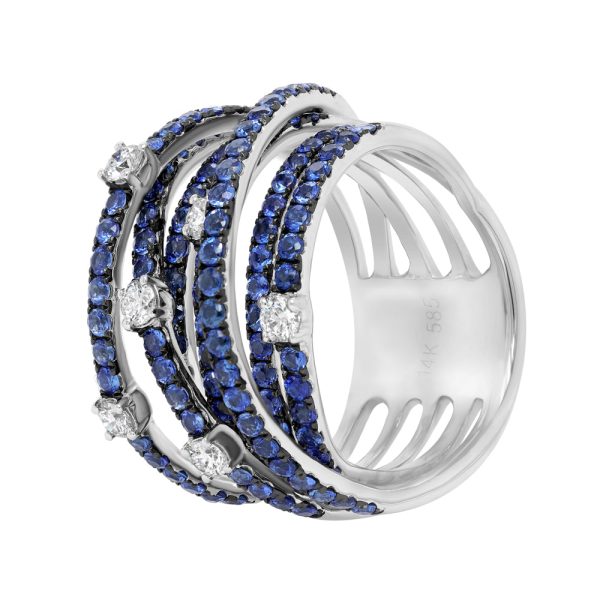 Jay Feder 14K White Gold Sapphire 6 Layer Diamond Ring Online now