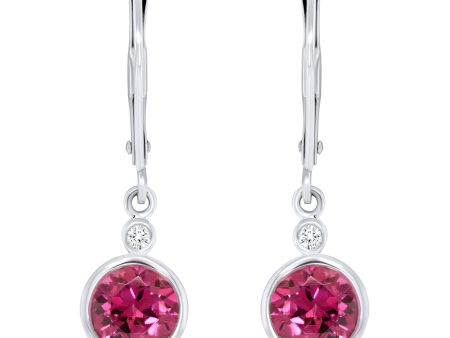 Jay Feder 14K White Gold Round Bezel Set Rhodolite Diamond Dangle Earrings Hot on Sale