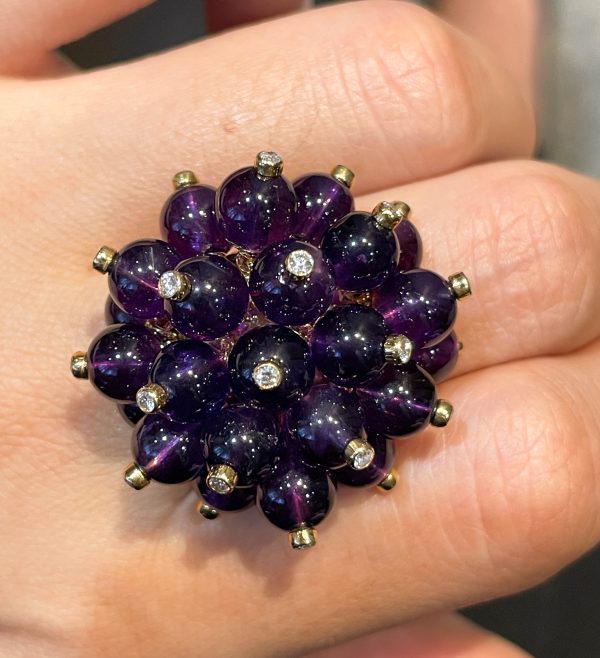 Aletto Brothers 18K Yellow Gold Amethyst Diamond Cluster Ring For Cheap