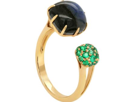 Laura Medine 18k Rose Gold Labradorite Emerald Open Ring For Sale