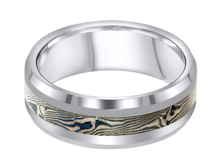 Jay Feder Tungsten Stainless Steel Mokume Center Polished Edge Ring Online Sale