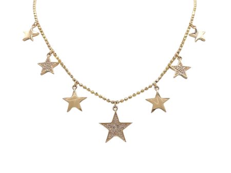 JAY FEDER 14K YELLOW GOLD DIAMOND STAR STATION NECKLACE Fashion