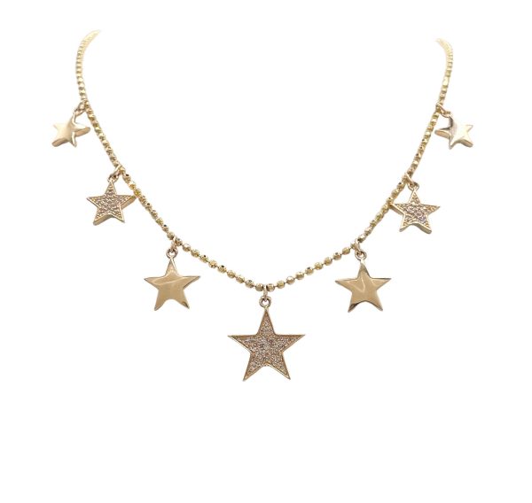 JAY FEDER 14K YELLOW GOLD DIAMOND STAR STATION NECKLACE Fashion