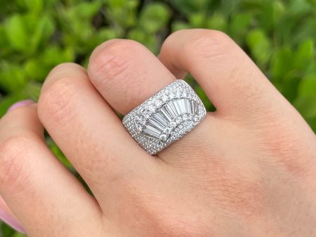 JAY FEDER 18K WHITE GOLD DIAMOND WIDE BAND RING Fashion