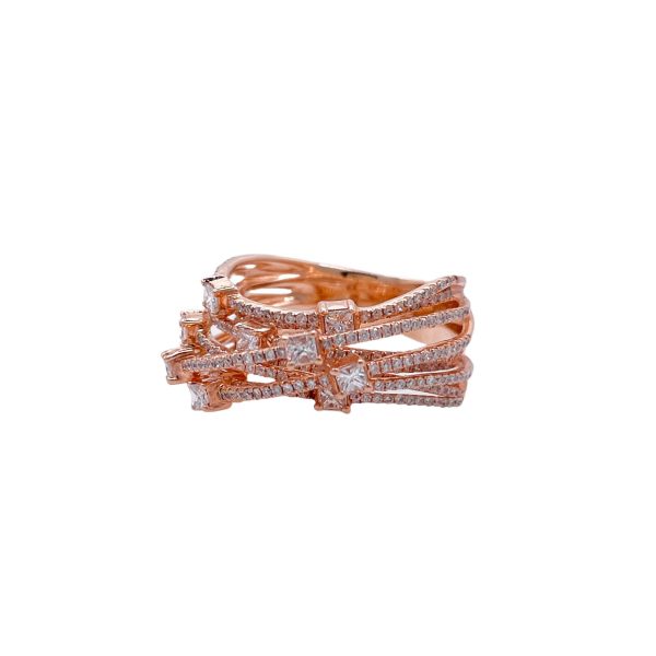 Jay Feder 14k Rose Gold Princess and Round Diamond Multi Line Band Ring Online now