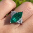 Jay Feder 18k White Gold Green Emerald and Diamond Three-stone Ring Online