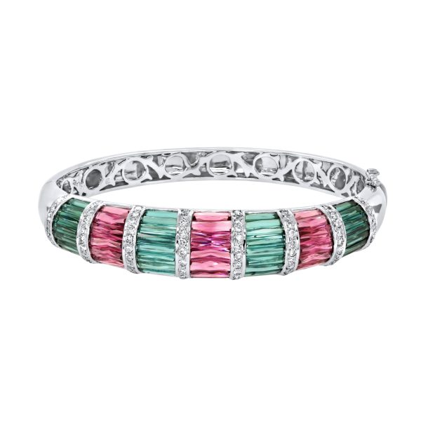 Jay Feder 18K White Gold Diamond & Watermelon Tourmaline bracelet Cheap