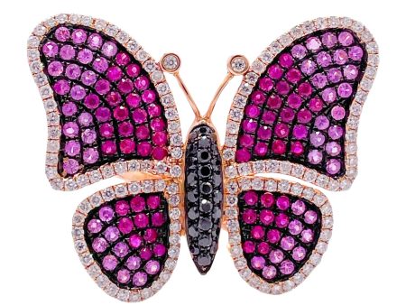 Jay Feder 18k Rose Gold Ruby Pink Sapphire and Diamond Butterfly Ring Sale