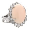 Jay Feder 14K White gold Pink Coral Diamond Halo Ring For Sale