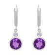 Jay Feder 14K White Gold Round Bezel Set Amethyst Dangle Earrings Sale