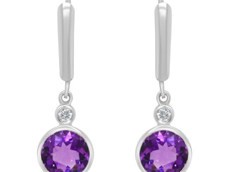 Jay Feder 14K White Gold Round Bezel Set Amethyst Dangle Earrings Sale