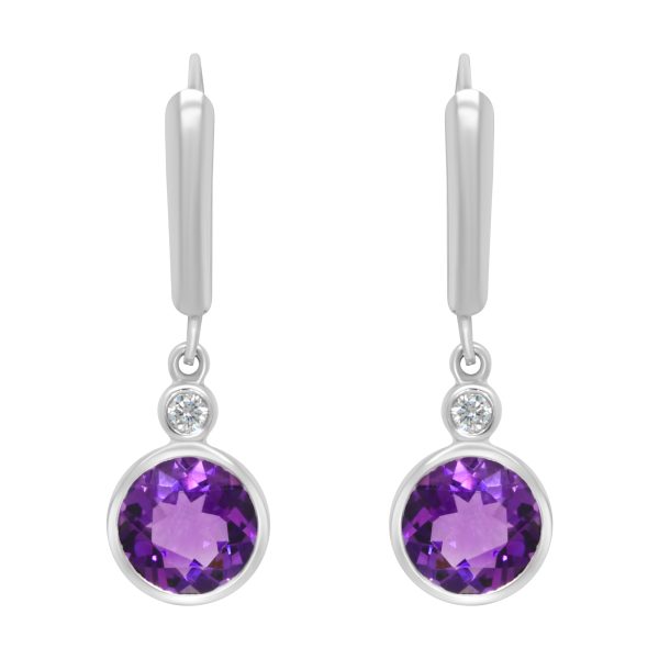 Jay Feder 14K White Gold Round Bezel Set Amethyst Dangle Earrings Sale