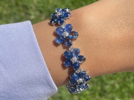 JAY FEDER 18K WHITE GOLD SAPPHIRE DIAMOND FLOWER STATION BRACELET Hot on Sale