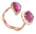 Kamyen 18K Rose Gold Diamond Tourmaline White Enamel Ring on Sale