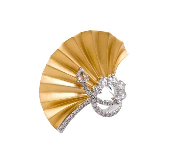 JAY FEDER 18K TWO TONE GOLD DIAMOND FAN PLISSE RING Cheap