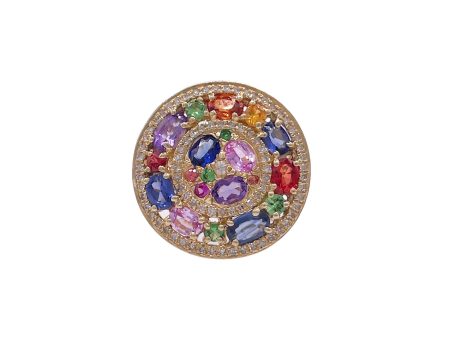 Jay Feder 14k Yellow Gold Multicolored Sapphire and Diamond Round Ring Cheap