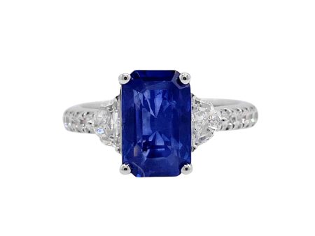 Jay Feder 18k White Gold Blue Sapphire and Diamond Three Stone Ring Online now