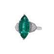 Jay Feder 18k White Gold Green Emerald and Diamond Three-stone Ring Online