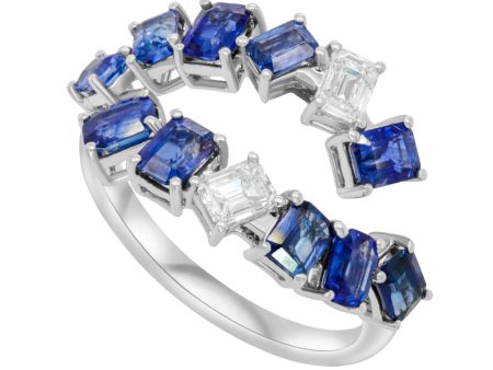 Jay Feder 18K White Gold Sapphire & Diamond Skylight Bypass Ring For Sale