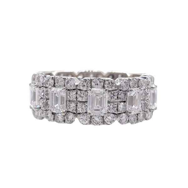 JAY FEDER 18K WHITE GOLD DIAMOND EMERALD HALO ETERNITY BAND RING Online Sale