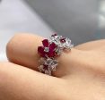 Kamyen 18K White Gold Diamond Ruby Flower Ring on Sale