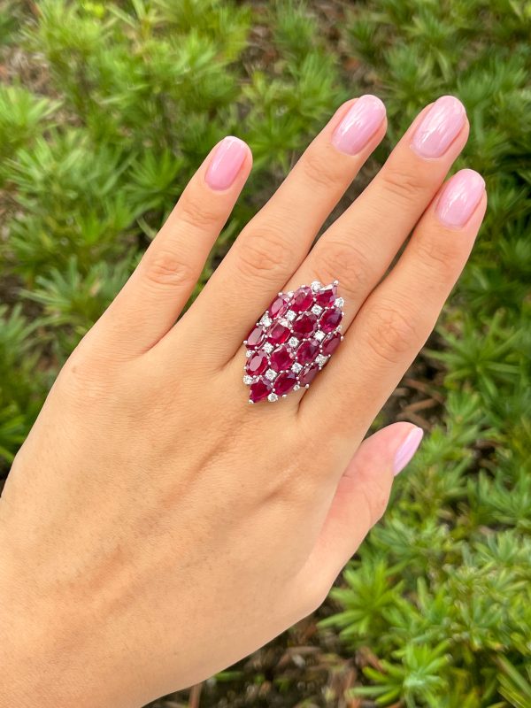 Sutra 18K White Gold Ruby & Diamond Ring For Cheap