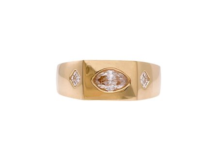 JAY FEDER 18K YELLOW GOLD MARQUISE DIAMOND 3 STONE RING Hot on Sale