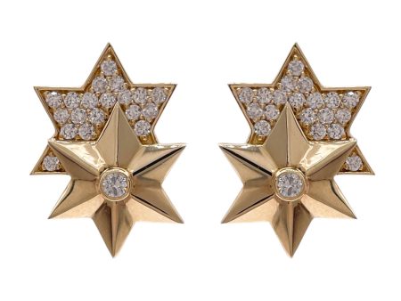 JAY FEDER 14K YELLOW GOLD DIAMOND DOUBLE STAR EARRINGS Online Sale