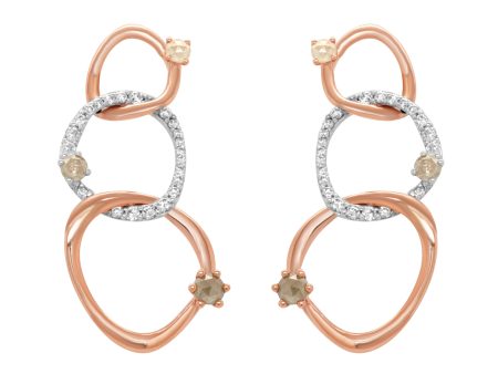 Shiva 18K Two Tone Rose and White Gold Diamond Pave Earrings For Cheap